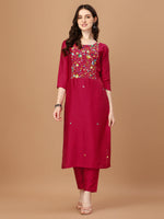 Thumbnail for Embroidered Kurta With Pant And Embroidered Dupatta Set, Multicolor - Hiral Fashion - Distacart