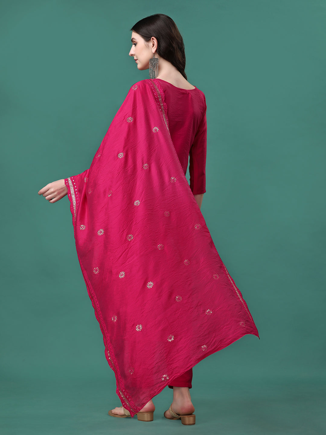 Hand Embroidered Kurta With Pant & Embroidered Dupatta, Multicolor - Hiral Fashion - Distacart