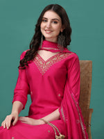 Thumbnail for Hand Embroidered Kurta With Pant & Embroidered Dupatta, Multicolor - Hiral Fashion - Distacart