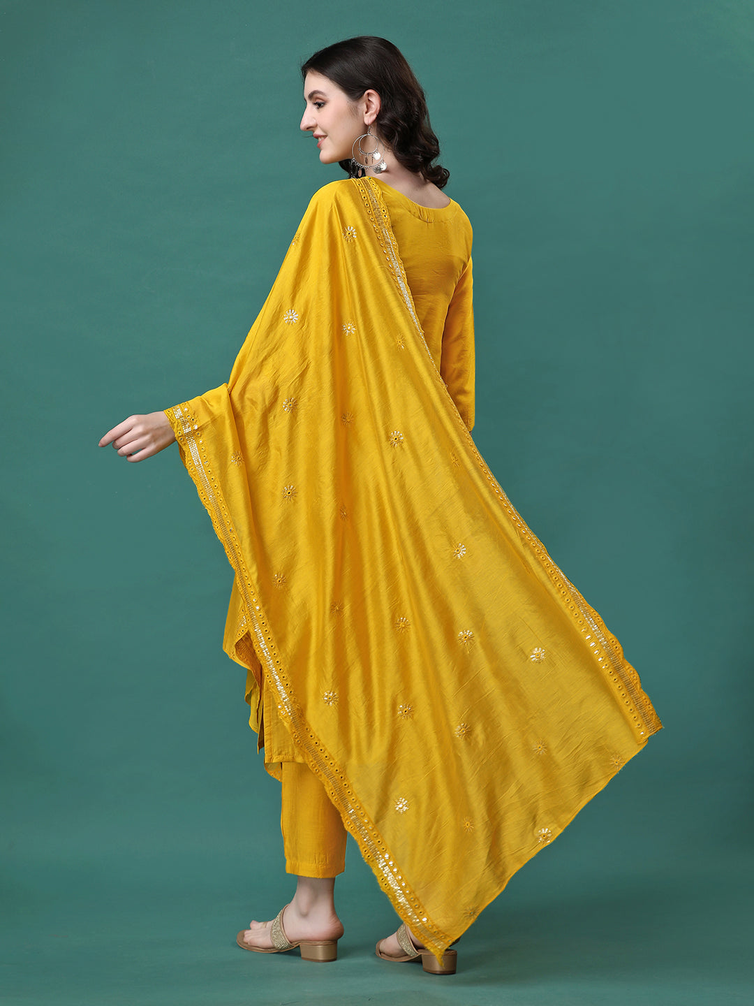 Hand Embroidered Kurta With Pant & Embroidered Dupatta, Multicolor - Hiral Fashion - Distacart