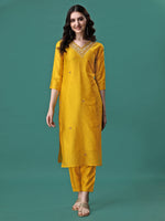 Thumbnail for Hand Embroidered Kurta With Pant & Embroidered Dupatta, Multicolor - Hiral Fashion - Distacart