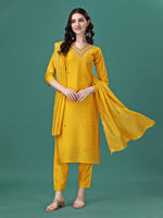 Thumbnail for Hand Embroidered Kurta With Pant & Embroidered Dupatta, Multicolor - Hiral Fashion - Distacart