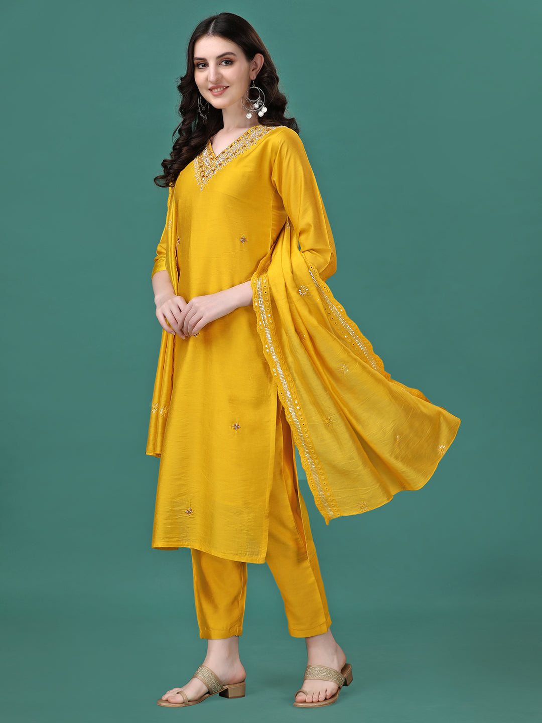 Hand Embroidered Kurta With Pant & Embroidered Dupatta, Multicolor - Hiral Fashion - Distacart
