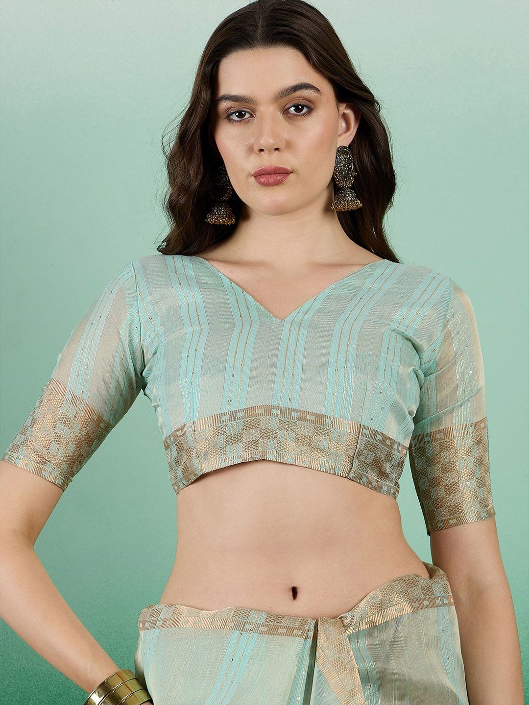 Mitera Striped Zari Organza Saree - Distacart