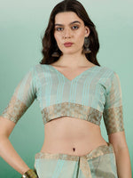 Thumbnail for Mitera Striped Zari Organza Saree - Distacart