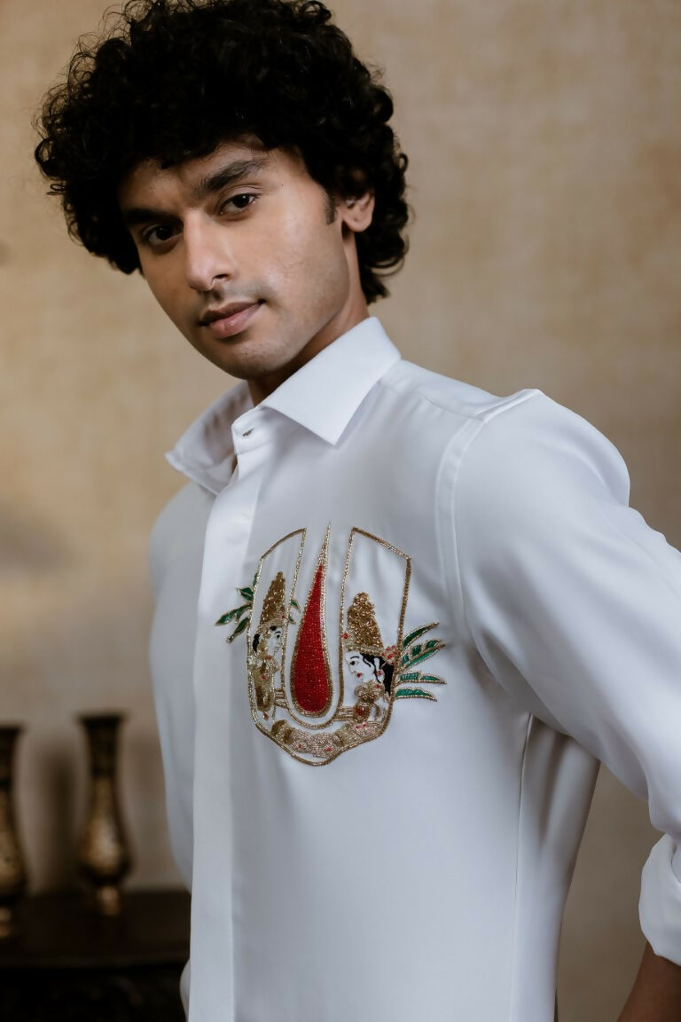 British White Sri Vari Sutra Shirt By Hilo Design - Distacart