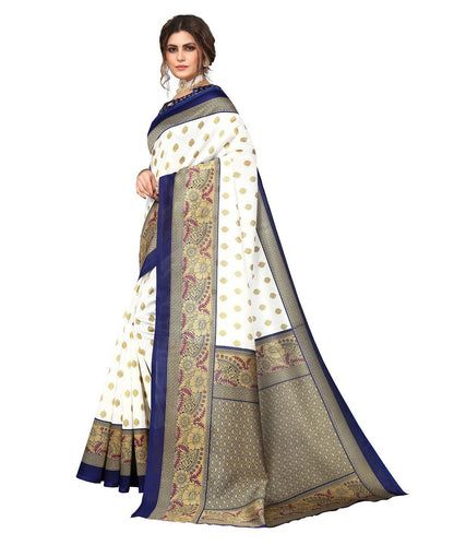 Vamika white & navy Printed Art Silk Saree - Distacart