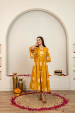 Thumbnail for Joban Fashion Mustard Yellow Tie & Dye Cotton Dress - Distacart