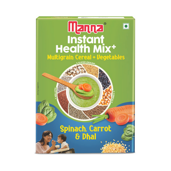 Manna Foods Instant Health Mix Multigrain Cereal + Vegetables With Spinach, Carrot, Dal with Milk - Distacart