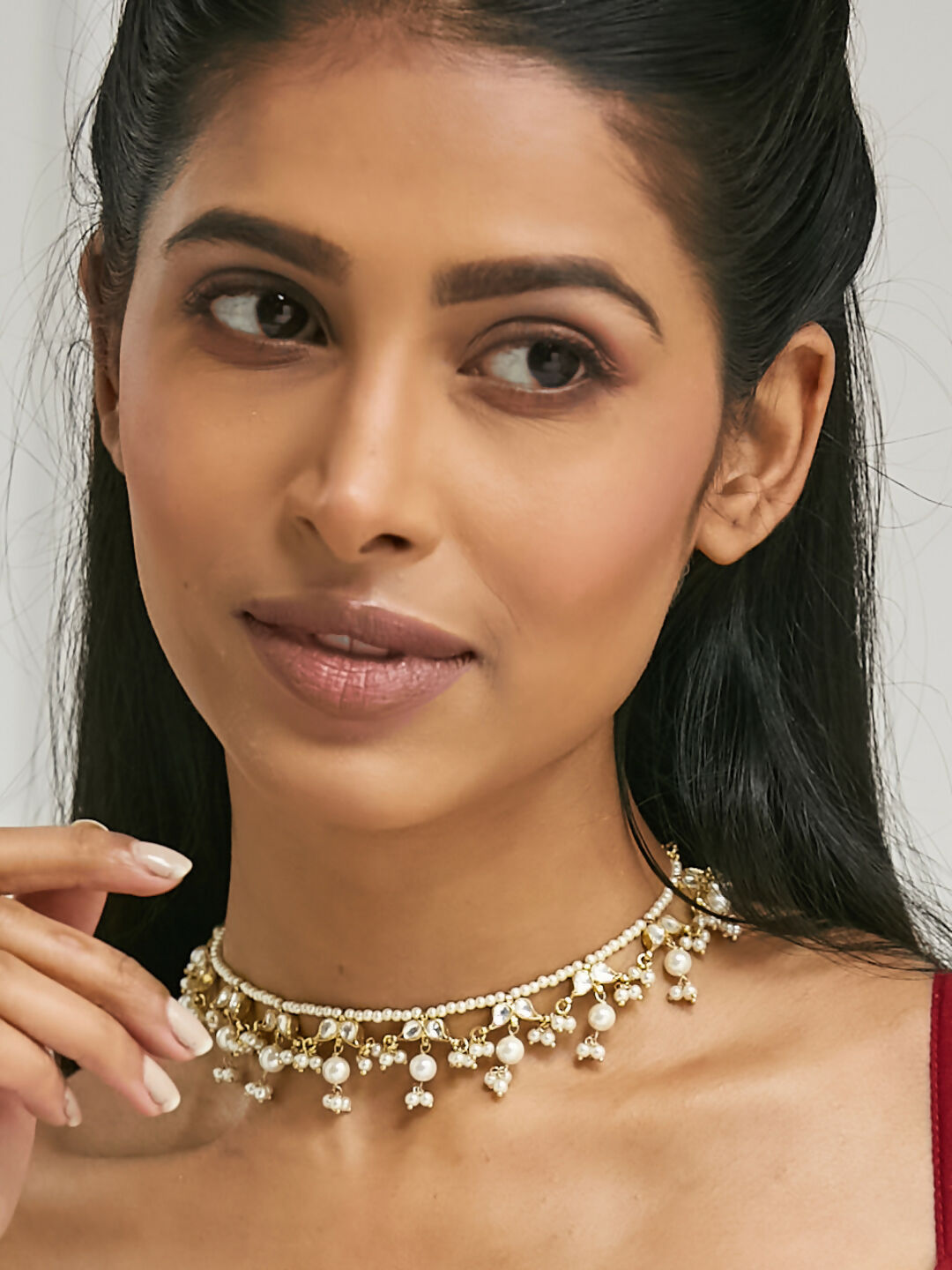 Nuyug 22K Gold-Plated Kundan & Pearl Studded Matha Patti Head Jewellery