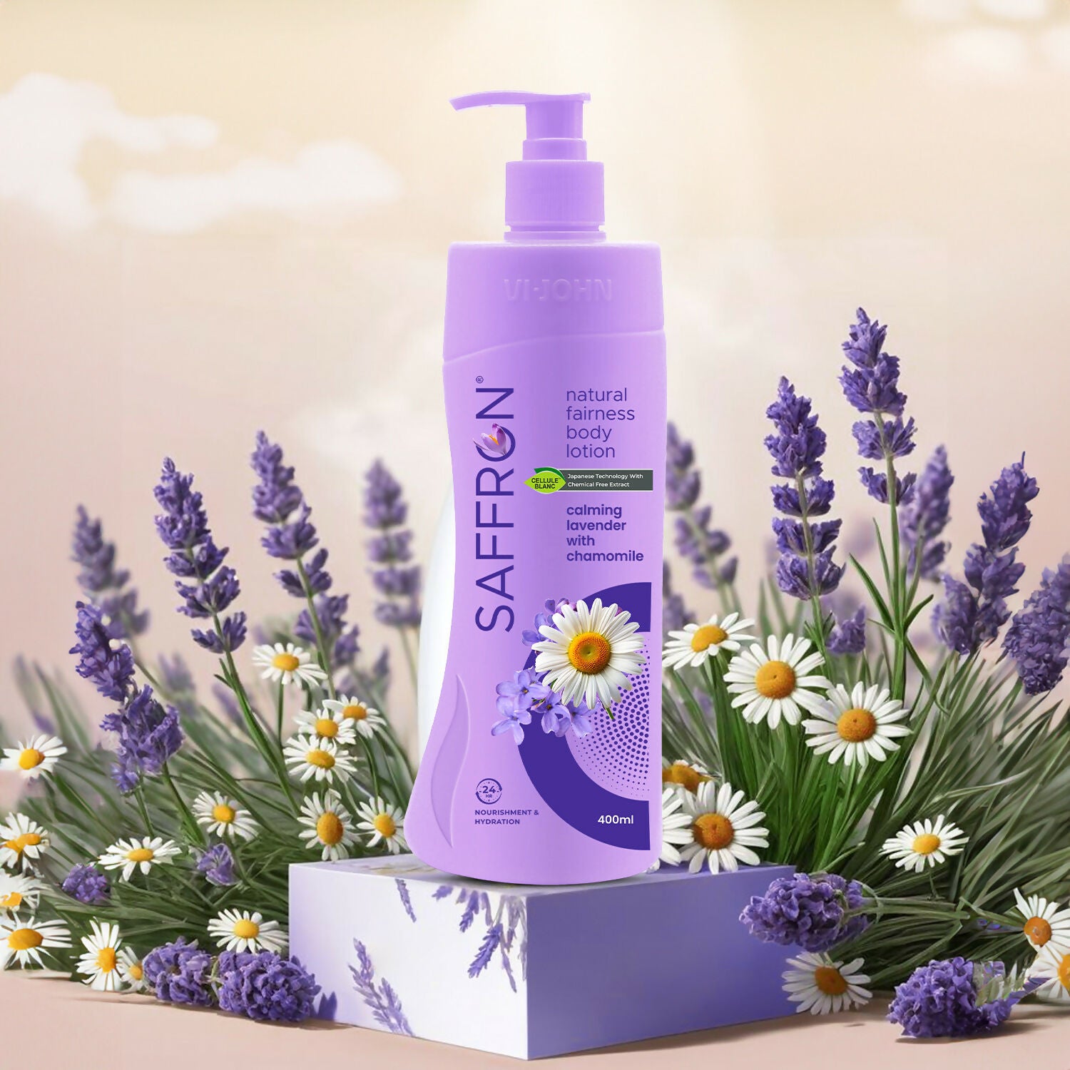 VI-JOHN Saffron Natural Fairness Body Lotion Calming Lavender with Chamomile Natural Moisturiser For Soft, Even-Toned & Radiant Skin Suitable for All Skin Types - Distacart