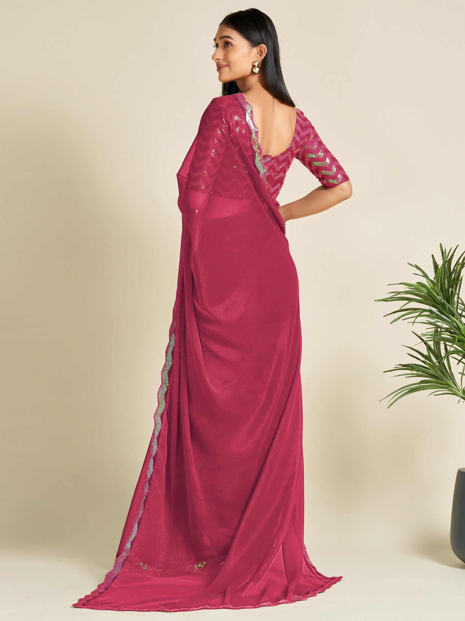 NOZ2TOZ Women's Georgette Pink Embellished Designer Saree With Blouse Piece - Distacart