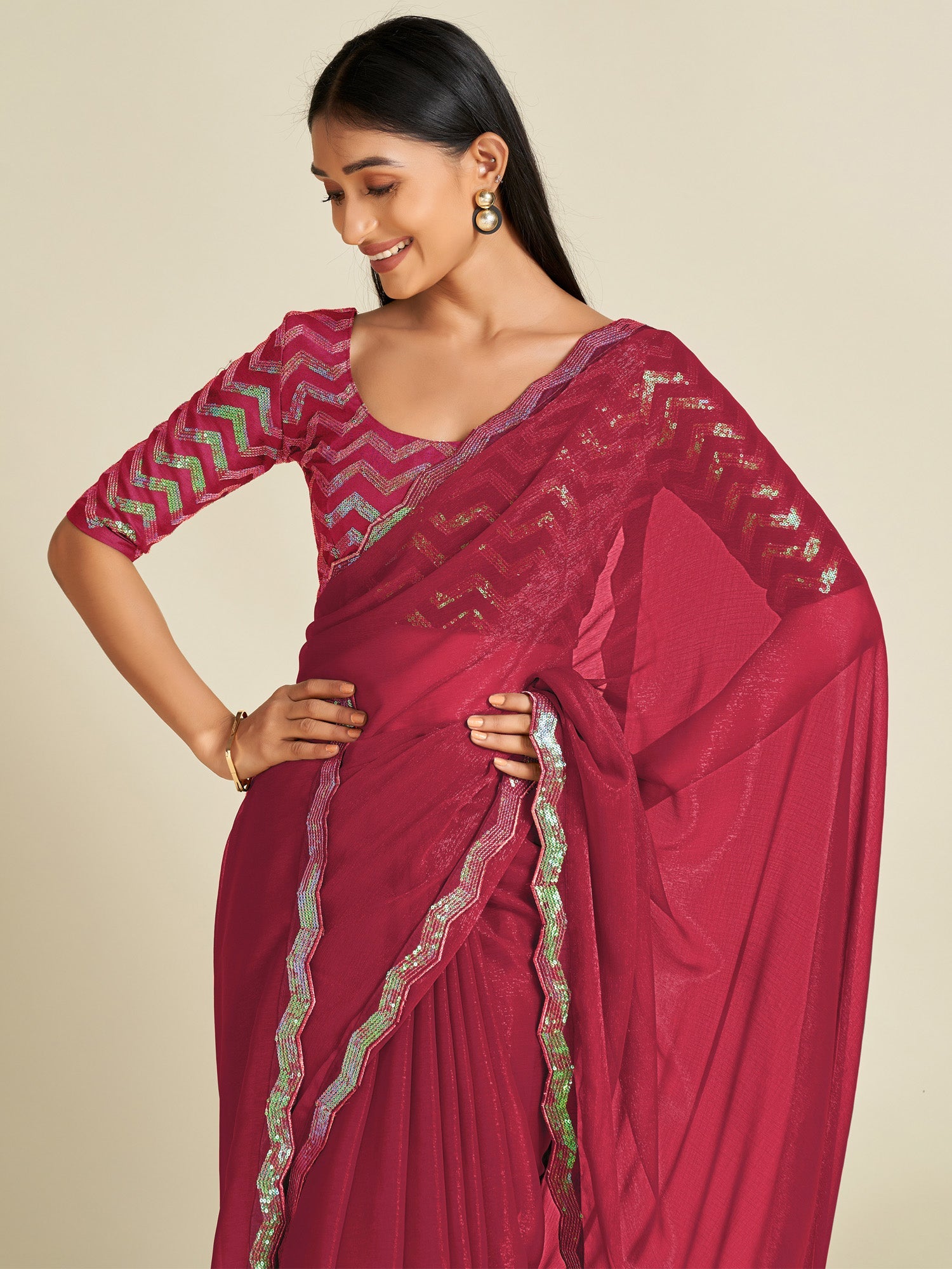 NOZ2TOZ Women's Georgette Pink Embellished Designer Saree With Blouse Piece - Distacart