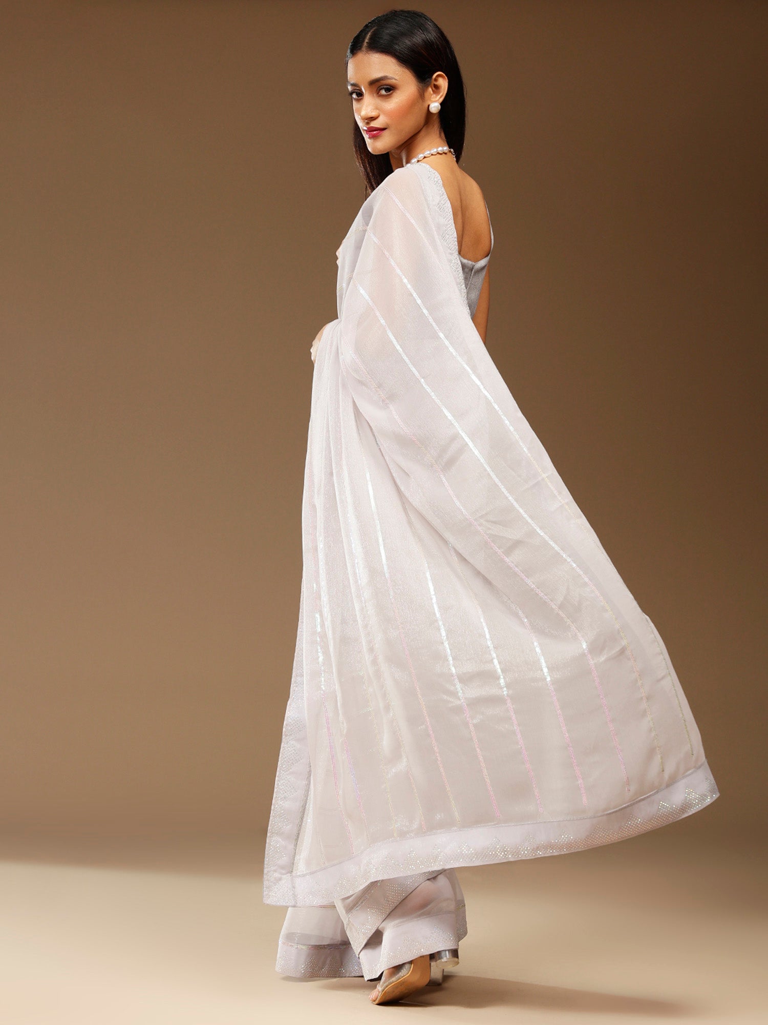 NOZ2TOZ Women's Chiffon Grey Embellished Designer Saree With Blouse Piece - Distacart