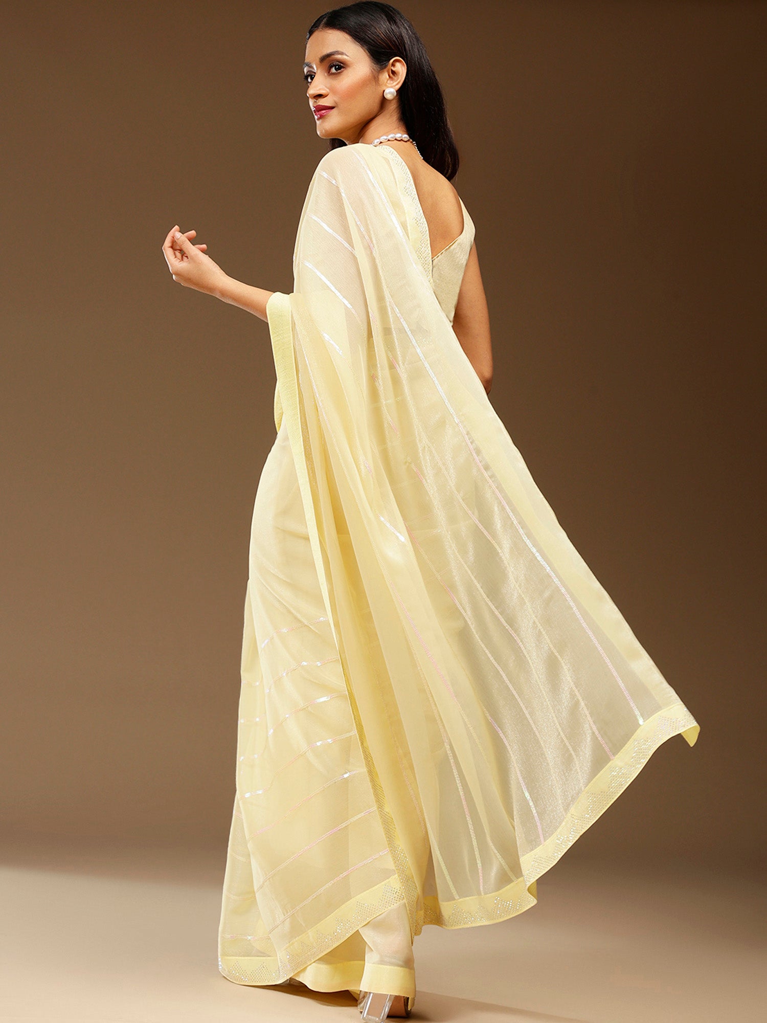 NOZ2TOZ Women's Chiffon Yellow Embellished Designer Saree With Blouse Piece - Distacart