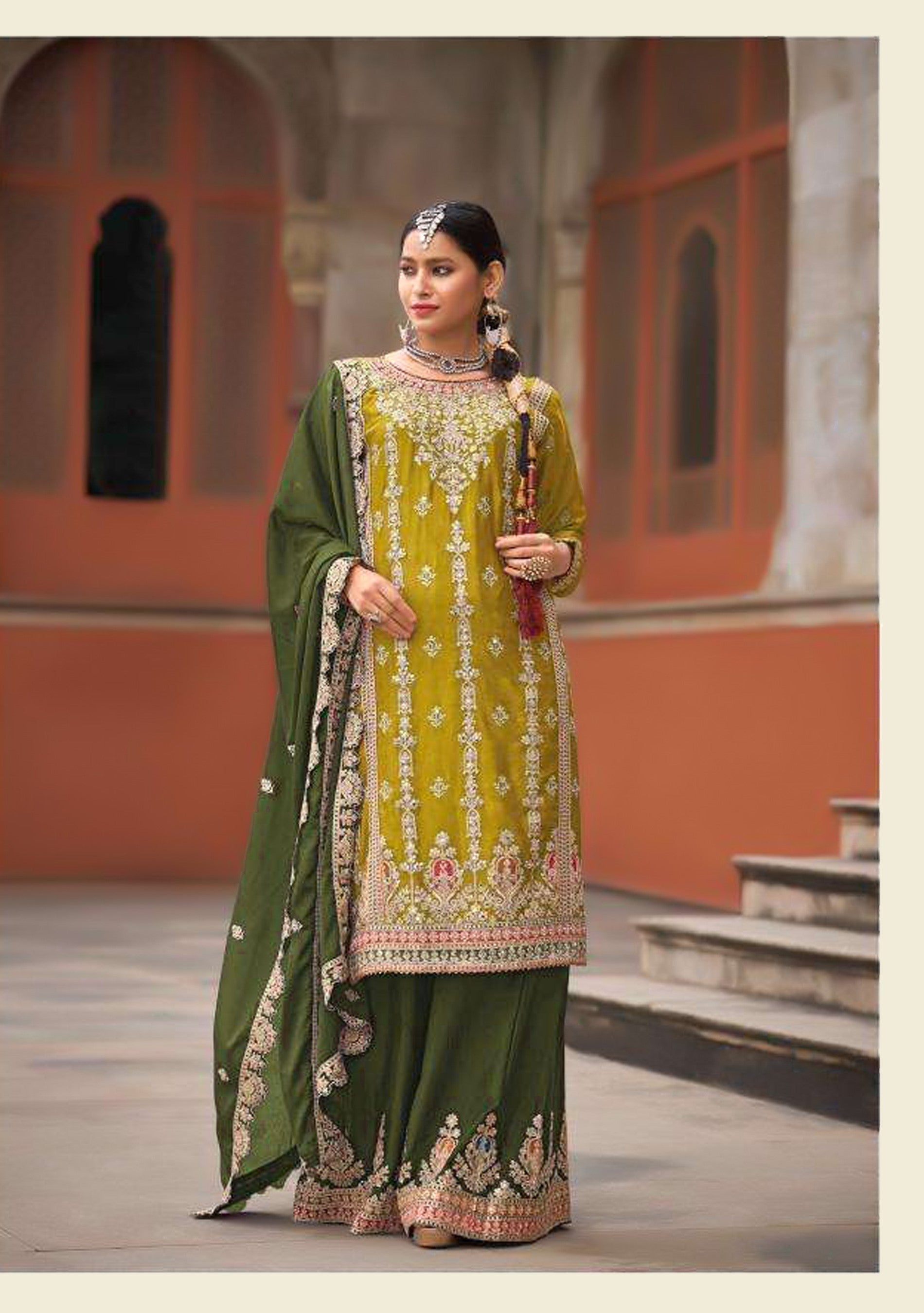 Aarshi Fashions Lemon Heavy Chinon Palazzo Salwar Suit