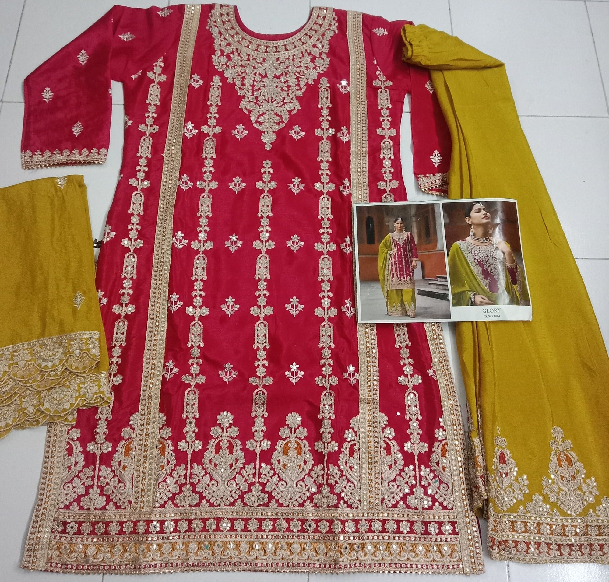 Aarshi Fashions Pink Heavy Chinon Palazzo Salwar Suit