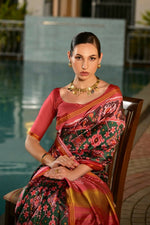 Thumbnail for Vishnu Weaves Women's Green Banarasi Silk Patola Printed Saree with Blouse