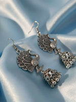 Thumbnail for NVR Women Peacock Design German Silver Oxidised Jhumka Earrings - Distacart