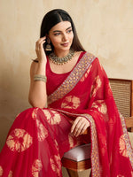 Thumbnail for Ai Fashion Red Georgette Bandhani Print Party Wear Saree
