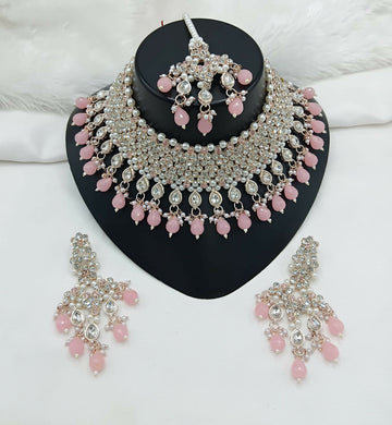 Joban Fashion Women Pink Stone Work Necklace Set - Distacart