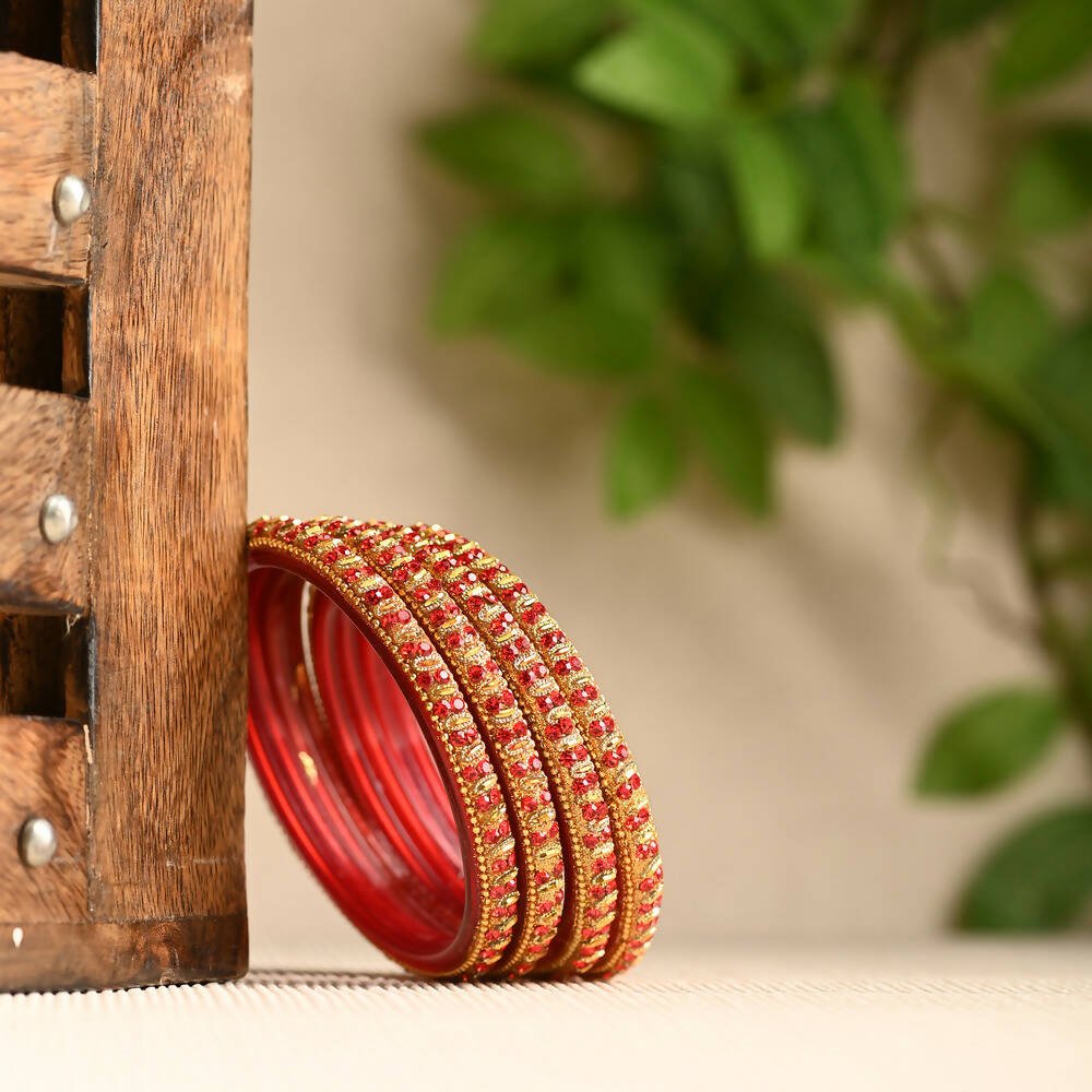 Afast Elegant Bridal & Wedding Party Fashion Bangle/Kada Set, Red, Glass, Pack Of 8 Model No- A35 - Distacart