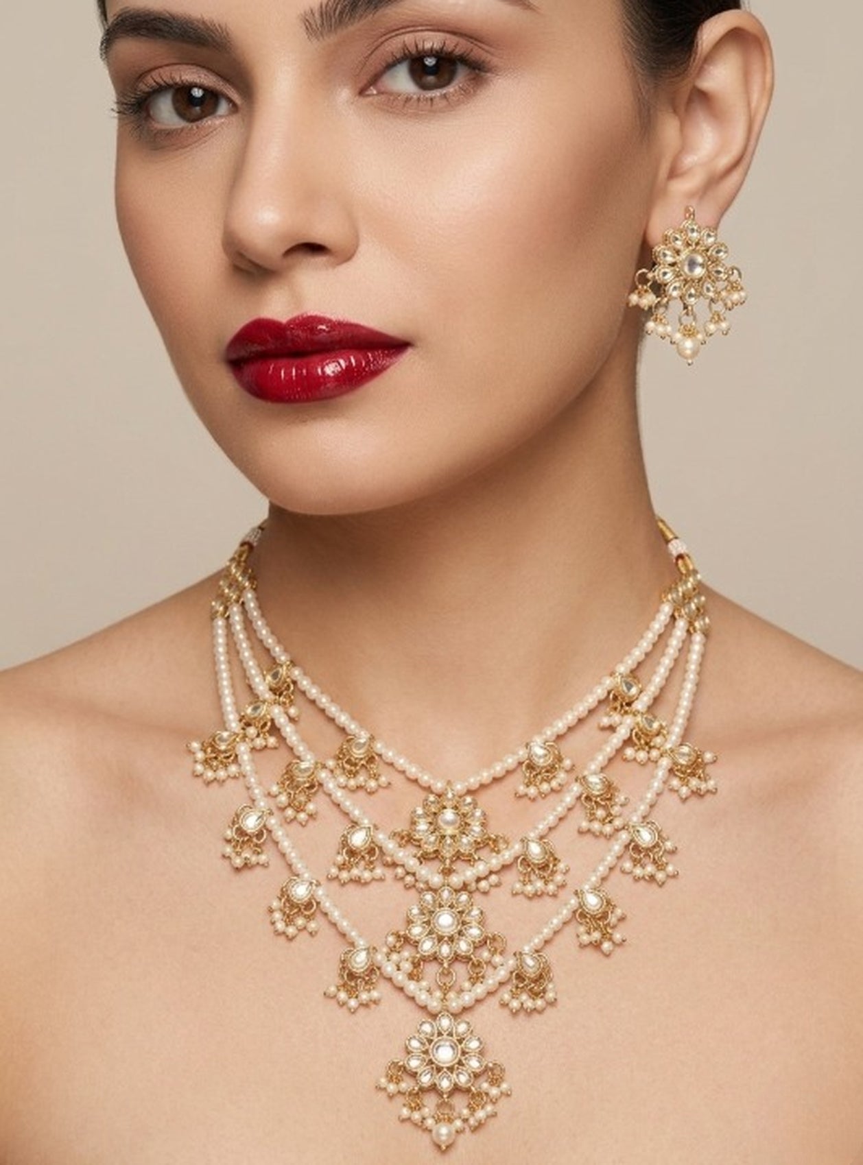 Jewel City Traditional Kundan & Pearl Layered Necklace Set - Handcrafted Ethnic Jewellery for Weddings - Distacart