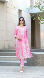 Thumbnail for BulBul Arushi Pink Rayon Kurta Set with Lucknowi Work