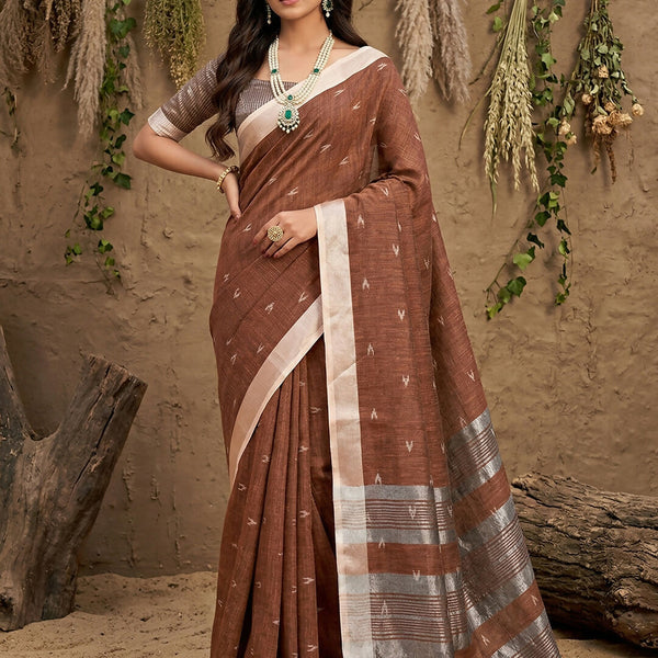 Shree Shyam Fashion Brown Linen Cotton Saree - Distacart
