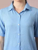 Thumbnail for Myshka Women's Blue Solid Shirt Collar Party Shirt With Shorts Co-ord set - Distacart
