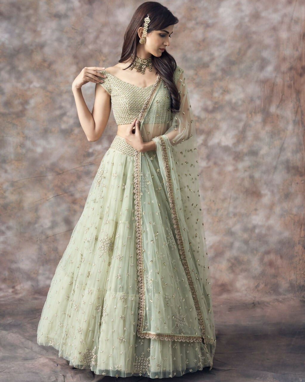 Jyoti Fashion Catching Aqua Green 3MM Sequin with Jari Embroidered Net Lehenga Choli with Dupatta - Distacart