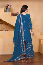 Thumbnail for Lehenga Mart Designer Sharara Suit With Kurta, Sharara, Dupatta For Women-Teal Blue - Distacart