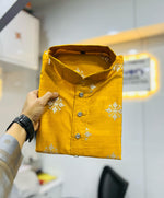 Thumbnail for Neera Trendz Mustard Soft Parbon Silk Embroidered Men's Kurta Pyjama - Distacart