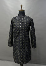 Thumbnail for Neera Trendz Black Heavy Soft Silk Mirror Work Men's Kurta Pyjama