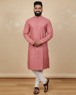 Thumbnail for Neera Trendz Pink Heavy Soft Silk Mirror Work Men's Kurta Pyjama