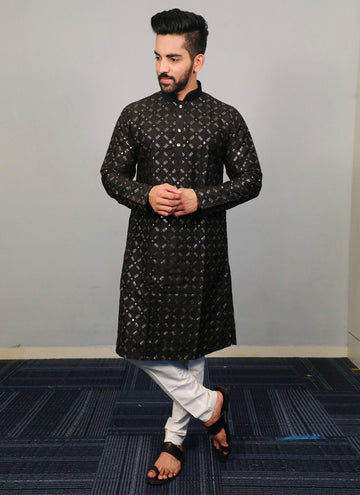 Prazu Fashion Black Silk Sequence Work Kurta With Pajama - Distacart