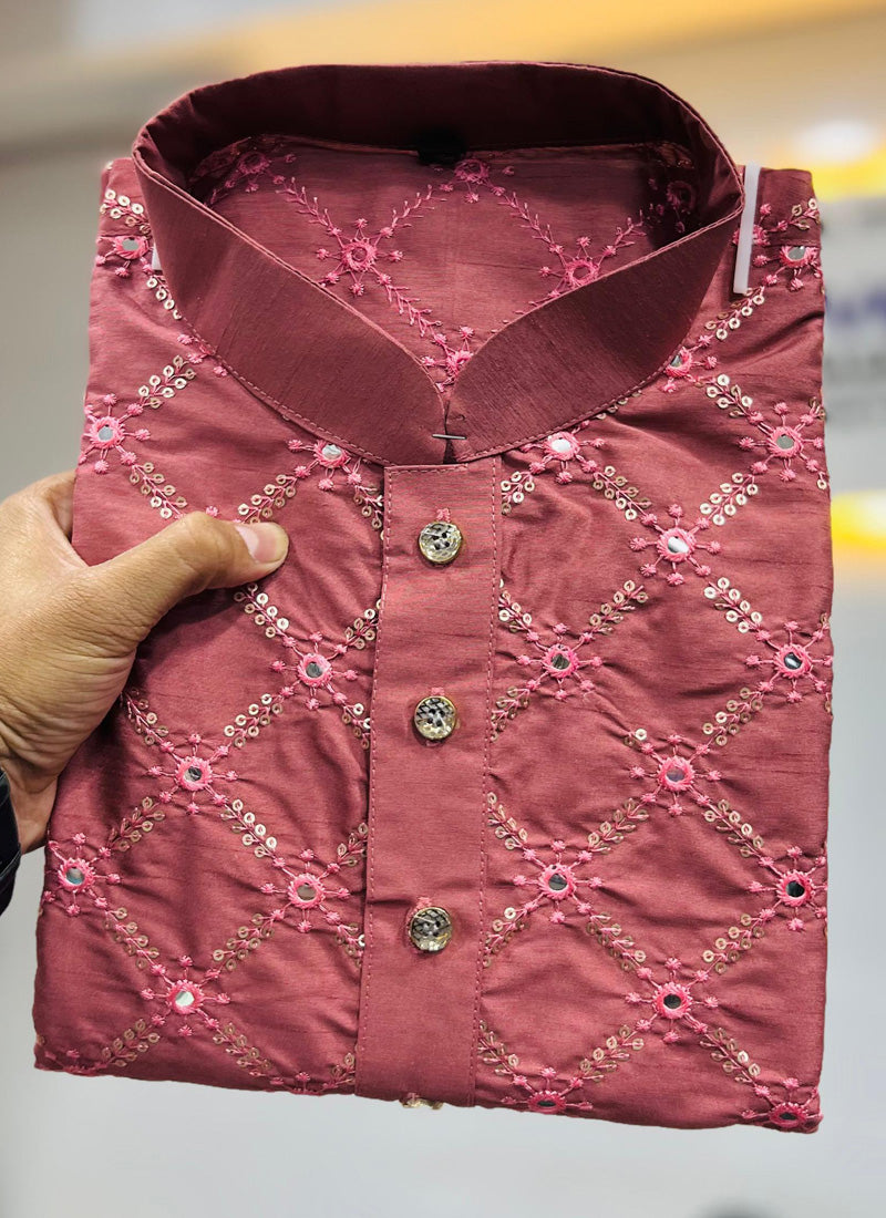 Prazu Fashion Onion Pink Silk Sequence Work Kurta With Pajama - Distacart