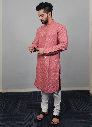 Prazu Fashion Onion Pink Silk Sequence Work Kurta With Pajama - Distacart