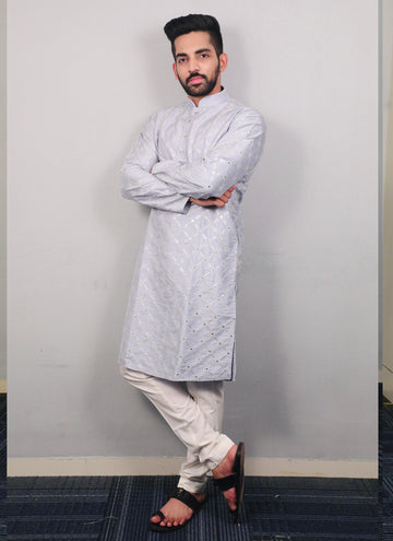 Prazu Fashion Sky Blue Silk Sequence Work Kurta With Pajama - Distacart