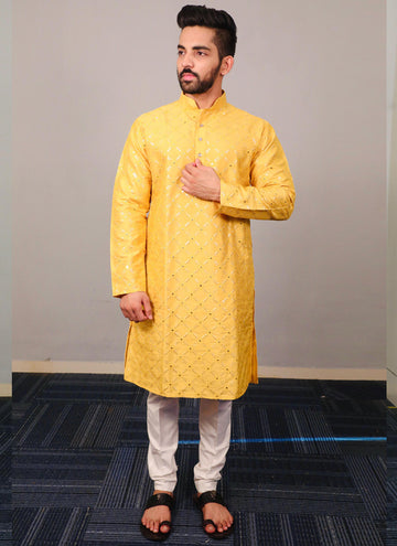 Prazu Fashion Yellow Silk Sequence Work Kurta With Pajama - Distacart