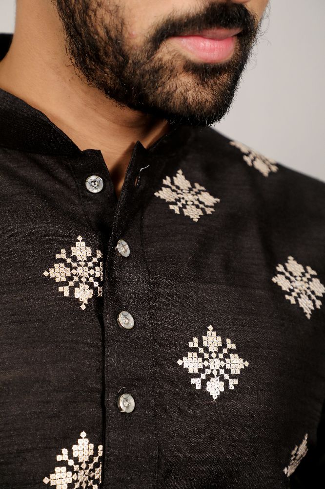 Neera Trendz Black Soft Parbon Silk Embroidered Men's Kurta Pyjama - Distacart