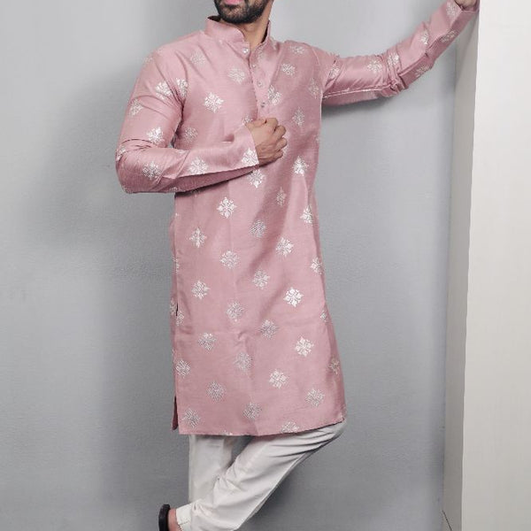 Neera Trendz Mauve Soft Parbon Silk Embroidered Men's Kurta Pyjama - Distacart
