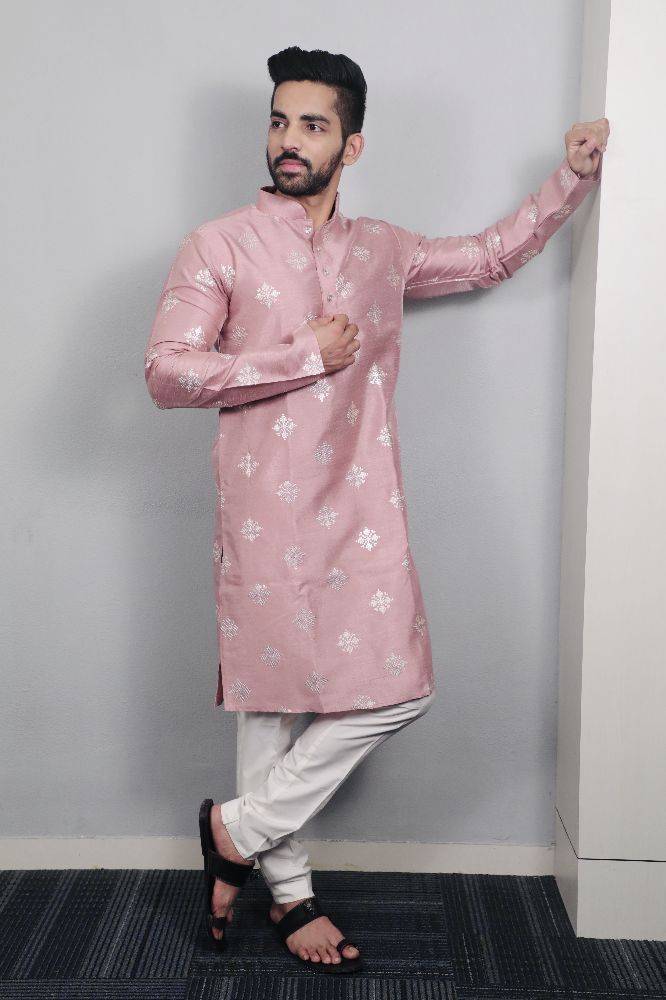 Neera Trendz Mauve Soft Parbon Silk Embroidered Men's Kurta Pyjama - Distacart