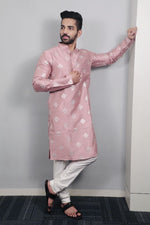 Thumbnail for Neera Trendz Mauve Soft Parbon Silk Embroidered Men's Kurta Pyjama - Distacart