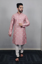 Thumbnail for Neera Trendz Mauve Soft Parbon Silk Embroidered Men's Kurta Pyjama - Distacart