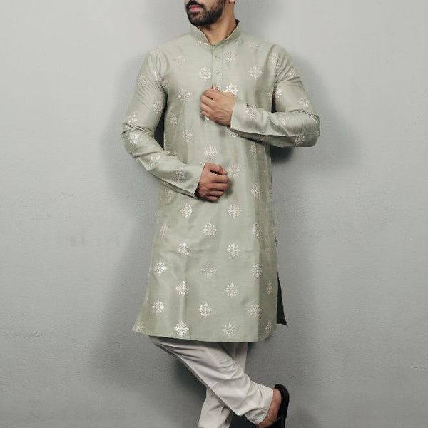 Neera Trendz Olive Soft Parbon Silk Embroidered Men's Kurta Pyjama - Distacart