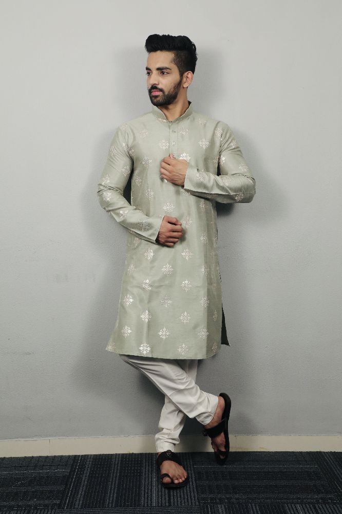 Neera Trendz Olive Soft Parbon Silk Embroidered Men's Kurta Pyjama