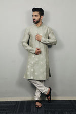 Thumbnail for Neera Trendz Olive Soft Parbon Silk Embroidered Men's Kurta Pyjama - Distacart