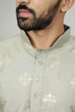 Thumbnail for Neera Trendz Olive Soft Parbon Silk Embroidered Men's Kurta Pyjama - Distacart