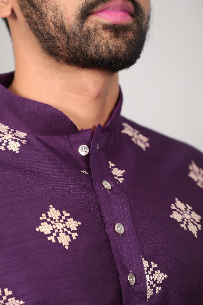 Neera Trendz Violet Soft Parbon Silk Embroidered Men's Kurta Pyjama - Distacart